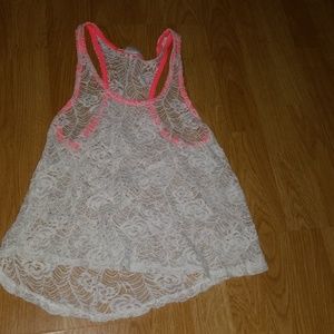 white & pink crochet tank top